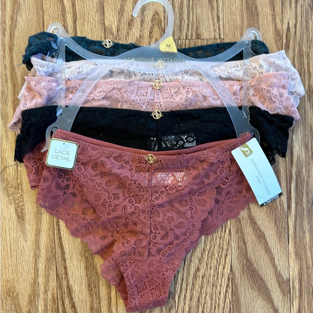 Adrienne Vittadini Lace Detail Panties - Black, Pink, Cream